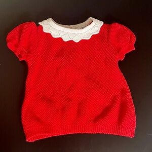 Janie and Jack Red Short Sleeve Knit Blouse with White Collar